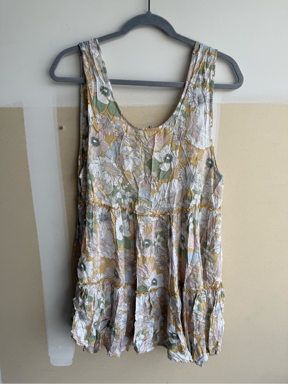 O'Neill Sleeveless Floral Tiered Mini Dress in Yellow, Green, Cream